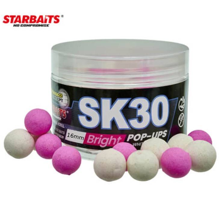 Starbaits SK30 Bright Rosa/Blanco 16mm son pop up diseñados para ofrecer una atracción superior en todo tipo de condiciones.