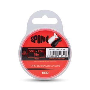 Fox Spomb Tapered Braided Leader - Rojo  ha sido diseñado para pescadores que buscan máxima fiabilidad y rendimiento en lanzados largos