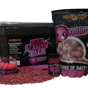 El DsaBaits Quick Session Pack Squid P ha sido creado para ofrecer una solución práctica, potente y completa a los pescadores de carpfishing.