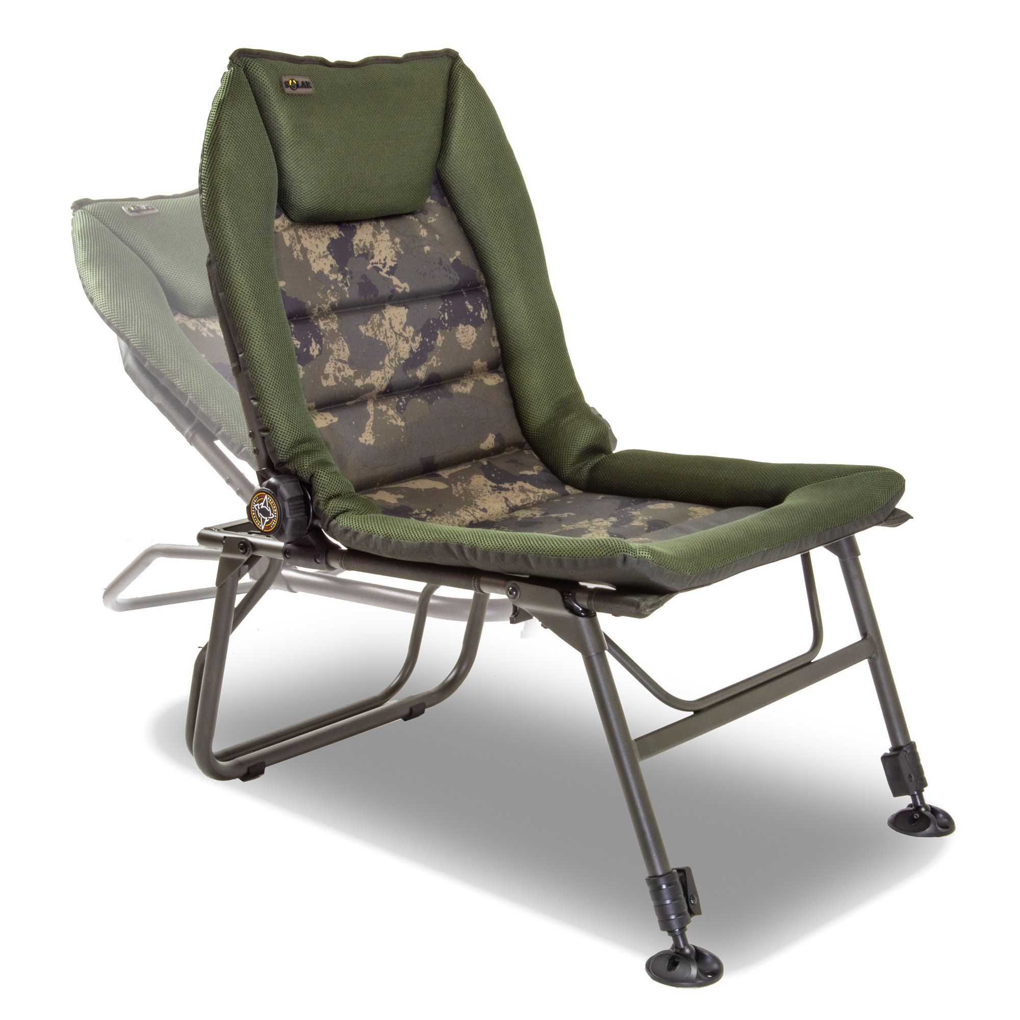 La Solar Tackle South Westerly Pro Combi Chair-Bed-Fit & Recline redefine el concepto de comodidad en la pesca moderna, ofreciendo una silla multifuncional