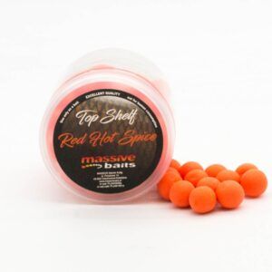 Massive Baits- Top Shelf Pop-Ups Red Hot Spice 14mm un perfil aromático intensamente especiado, están diseñados para la pesca selectiva de grandes carpas