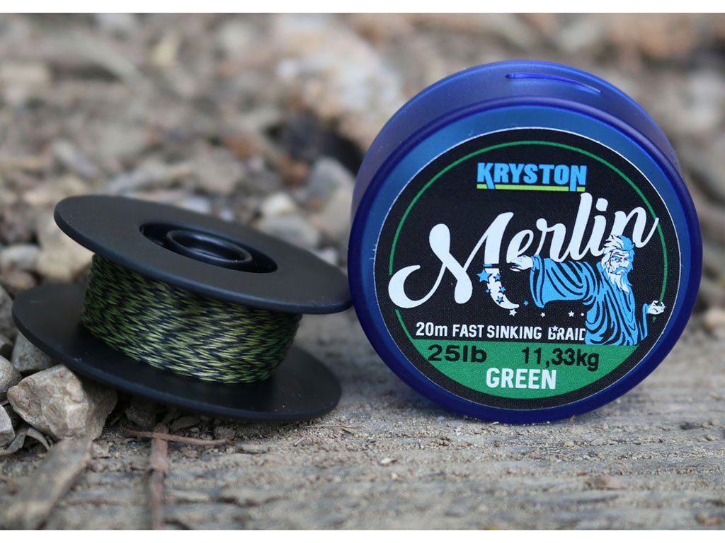 Kryston 20m 25lb Merlin Fast Sink. Supple Braid Weed Green